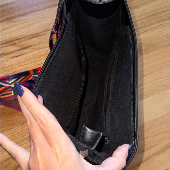 Black Leather Bag with  Colorful Strap adjustable strap - Picture 3 of 9